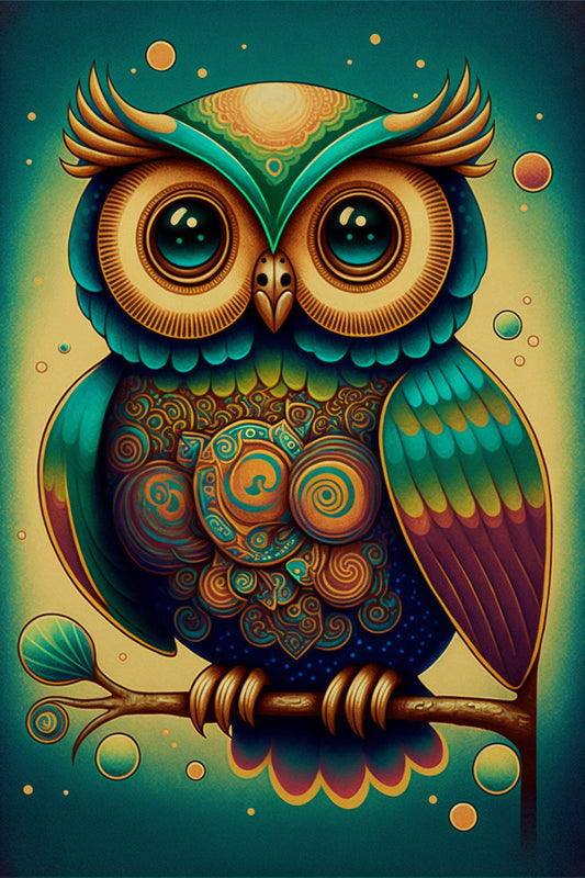 Pop Art Deco Owl Bird Abstract Colourful Canvas Art Wall Picture