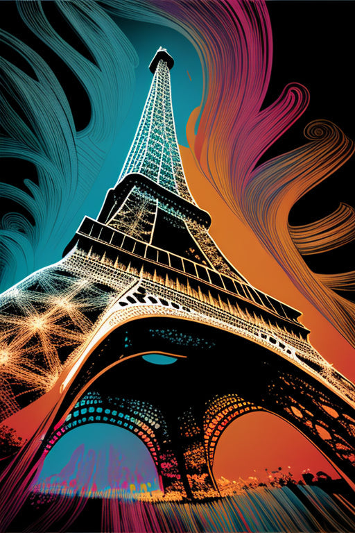 Pop Art Eiffel Tower Blue Orange Pink Canvas Art Wall Picture