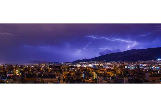 Purple Athens City Night Lights Cityscape Canvas Art Wall Picture Or Gloss Print