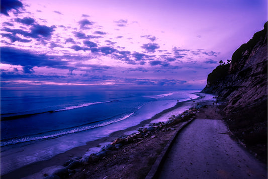 Purple Beach Sky Sunset Sunrise Cliffs Canvas Art Wall Picture Or Gloss Print