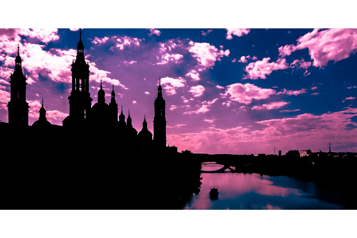 Purple Blue Sunset City River Cityscape Canvas Art Wall Picture Or Gloss Print