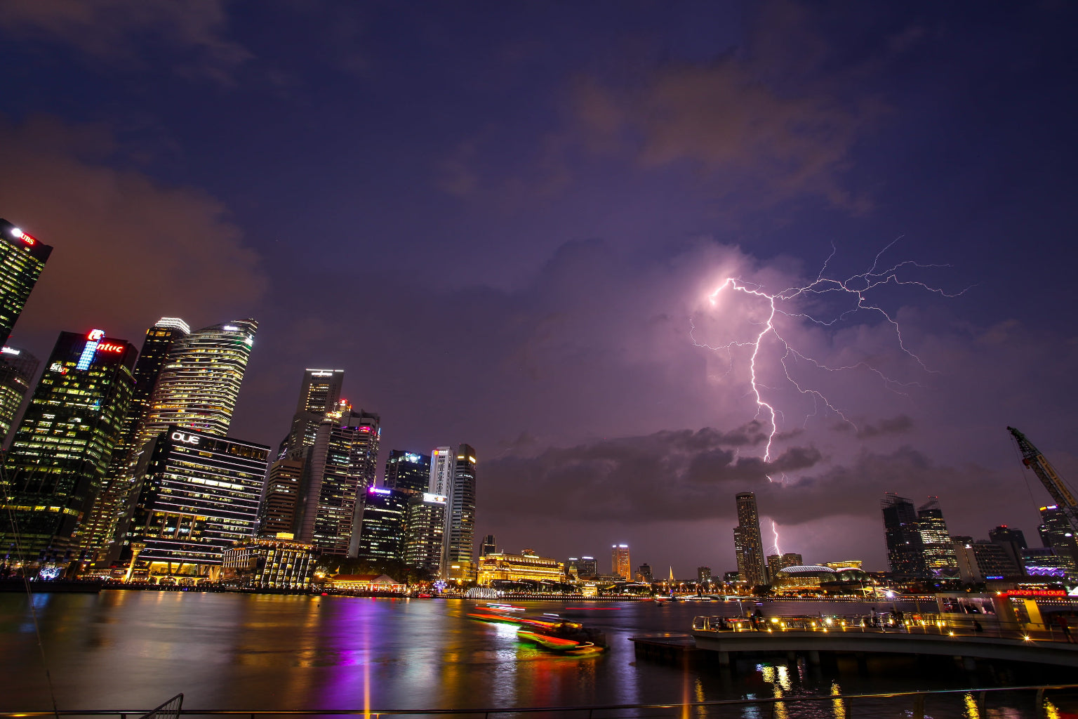 Purple City Storm Lightning Cityscape Weather Canvas Art Wall Picture Or Gloss Print