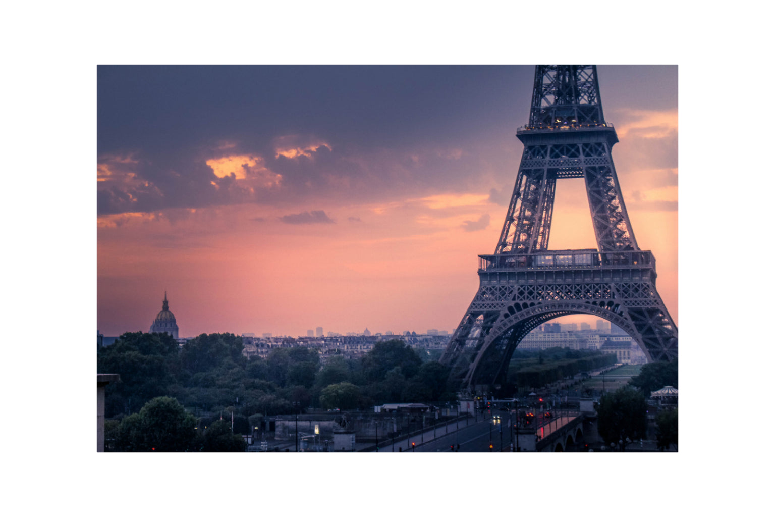 Purple Eiffel Tower Paris City Sunset Canvas Art Wall Picture Or Gloss Print