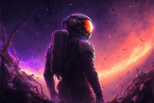 Purple Fantasy Space Astronaut Canvas Art Wall Picture