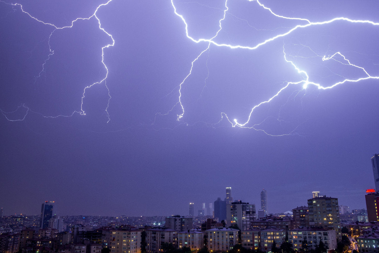 Purple Lightning Weather City Sky Storm Canvas Art Wall Picture Or Gloss Print