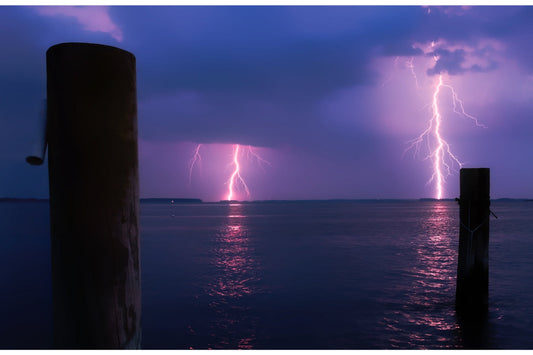 Purple Lightning Weather Sea Ocean Canvas Art Wall Picture Or Gloss Print