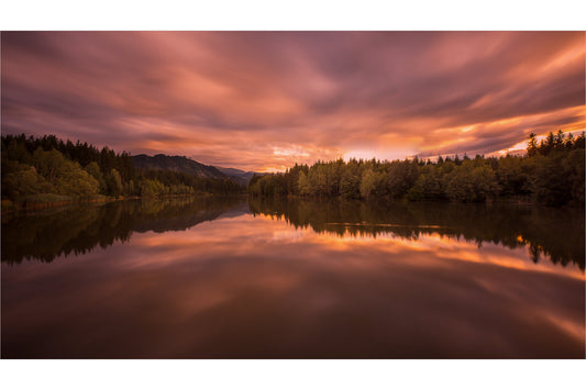 Purple Pink Forest Lake Sunset Canvas Art Wall Picture Or Gloss Print