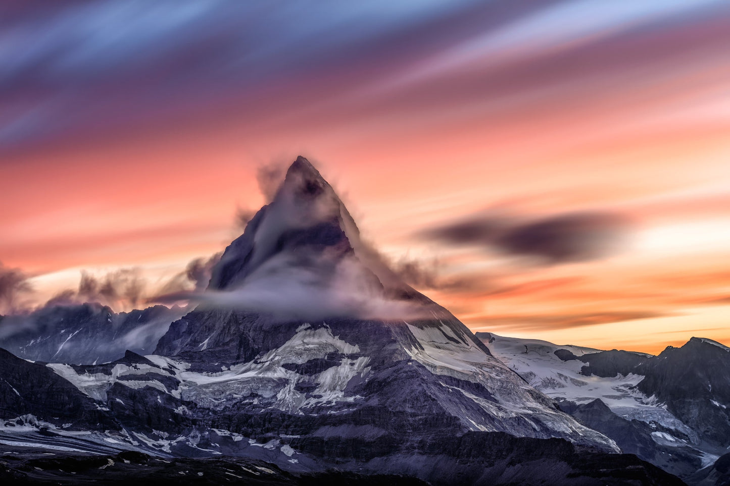 Purple Pink Snow Mountain Landscape Canvas Art Wall Picture Or Gloss Print