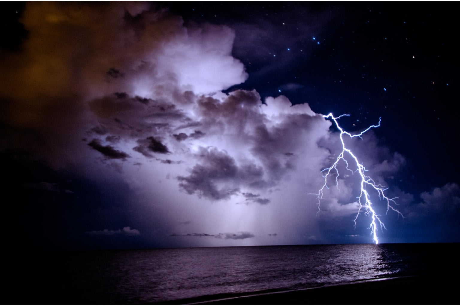 Purple Sea Lightning Weather Storm Canvas Art Wall Picture Or Gloss Print