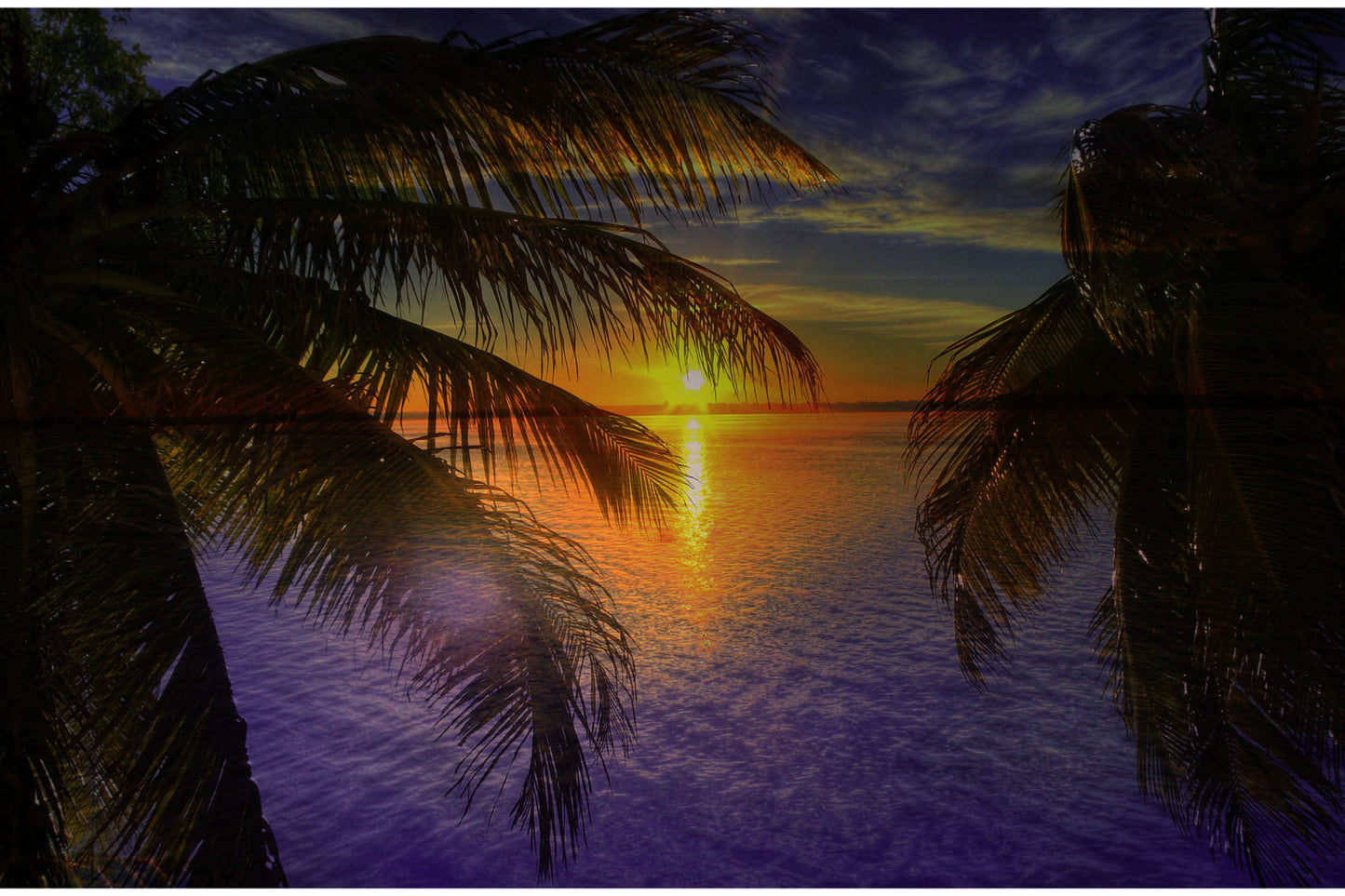 Purple Sea Sunset Palm Trees Canvas Art Wall Picture Or Gloss Print