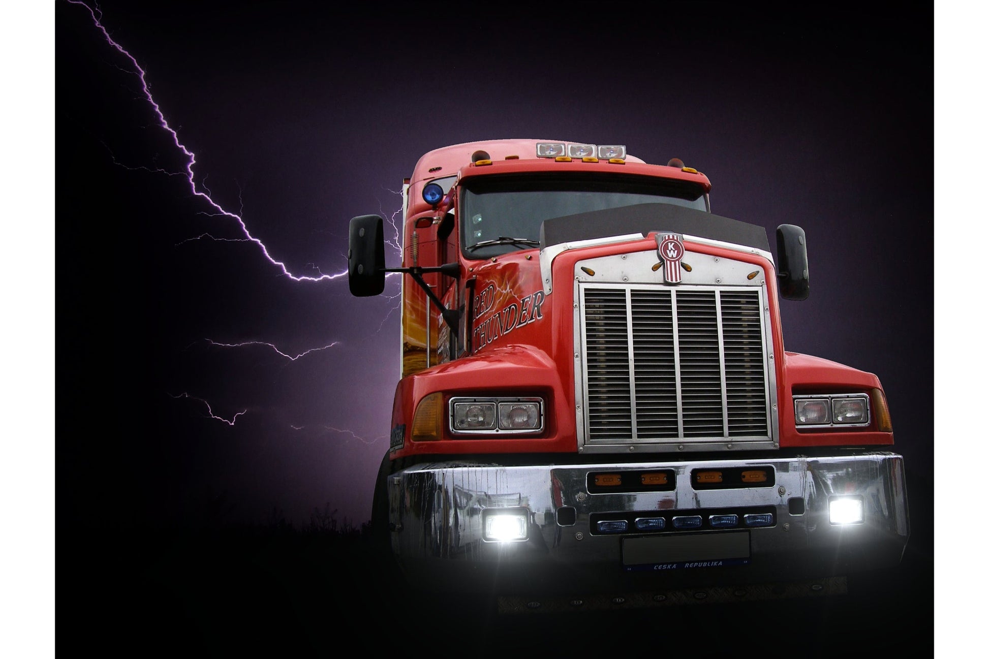 Purple Sky Lightning American Truck Canvas Art Wall Picture Or Gloss Print