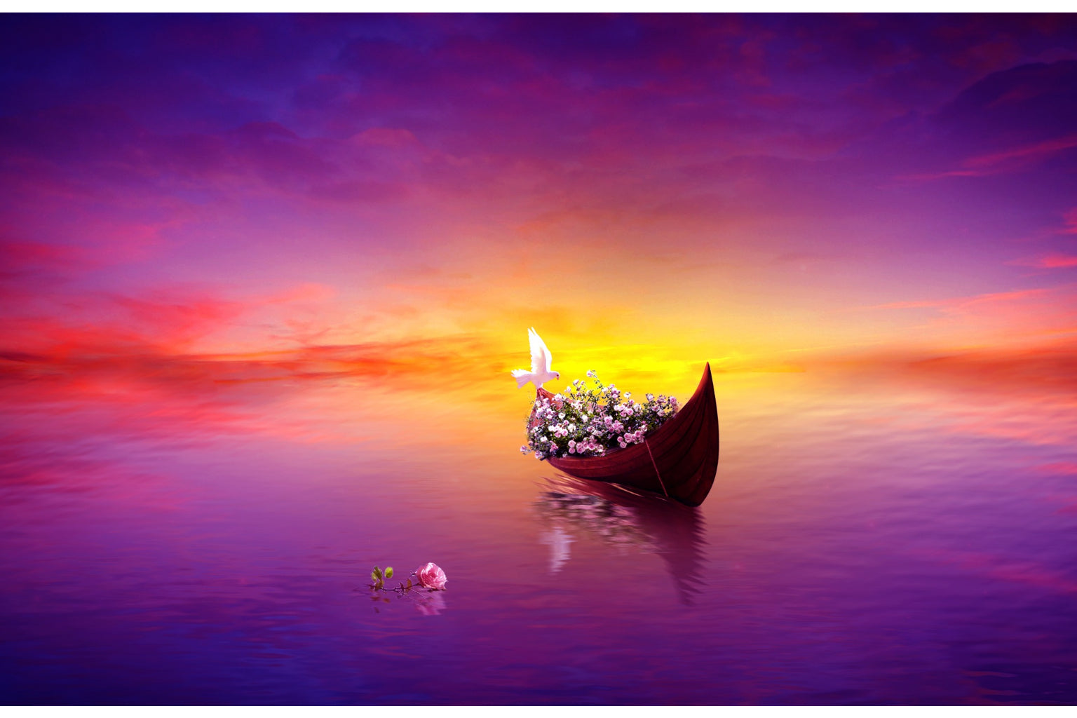 Purple Sunset Boat Dove Bird Canvas Art Wall Picture Or Gloss Print