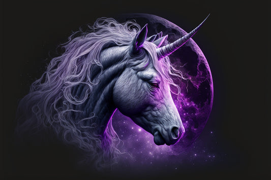 Purple Unicorn Fantasy Moon Canvas Art Wall Picture