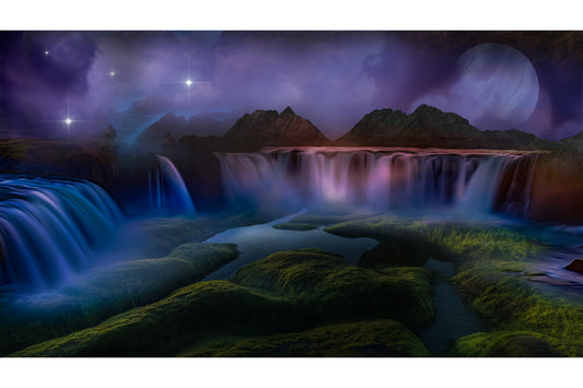 Purple Waterfall Landscape Mountains Canvas Art Wall Picture Or Gloss Print