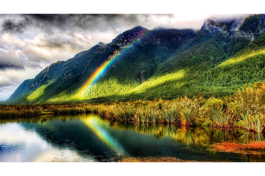 Rainbow Mountains Landscape Green Water Canvas Art Wall Picture Or Gloss Print