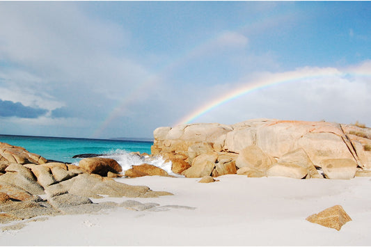 Rainbow Sea Beach Rocks Landscape Canvas Art Wall Picture Or Gloss Print