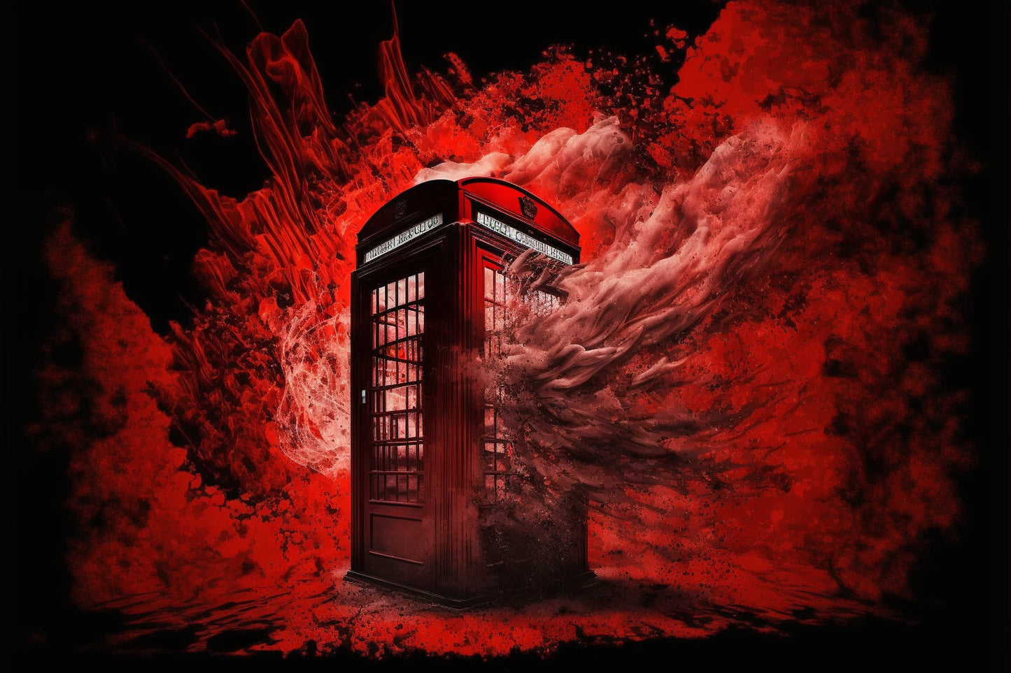 Red Abstract City Telephone Box Canvas Art Wall Picture