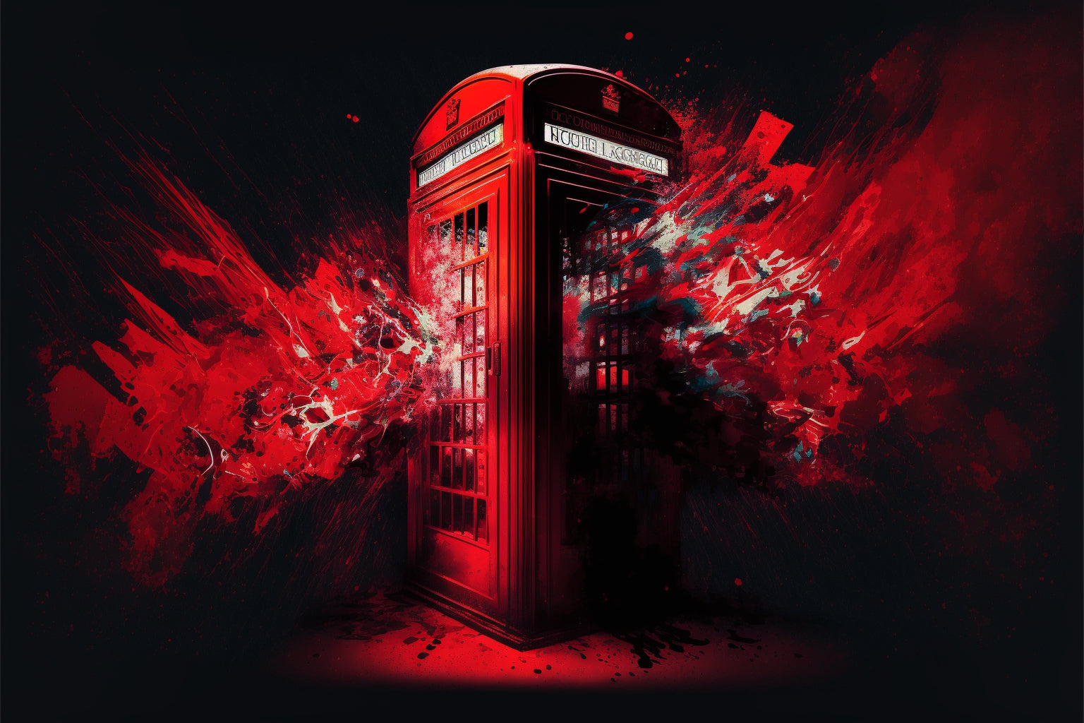 Red Grey Black Abstract Telephone Box Canvas Art Wall Picture