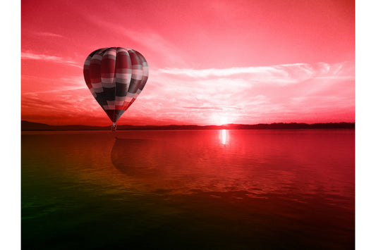 Red Hot Air Balloon Landscape Sea Canvas Art Wall Picture Or Gloss Print