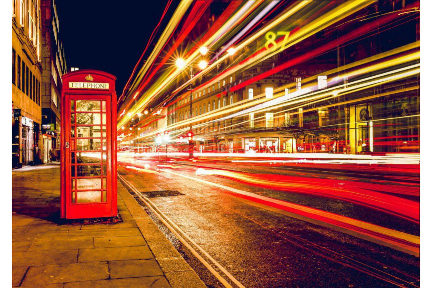 Red London City Telephone Box Night Lights Canvas Art Wall Picture Or Gloss Print