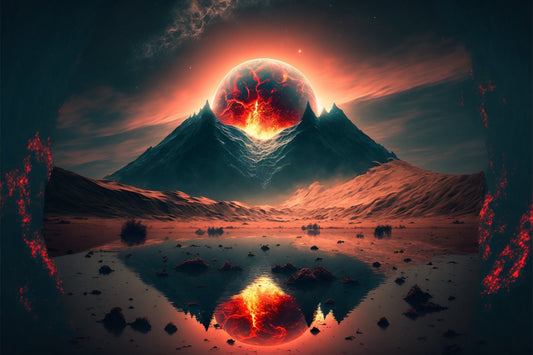 Red Planet Space Fire Fantasy Canvas Art Wall Picture