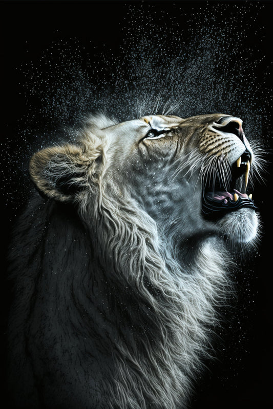 Roaring White Lion Abstract Wildlife Canvas Art Wall Picture