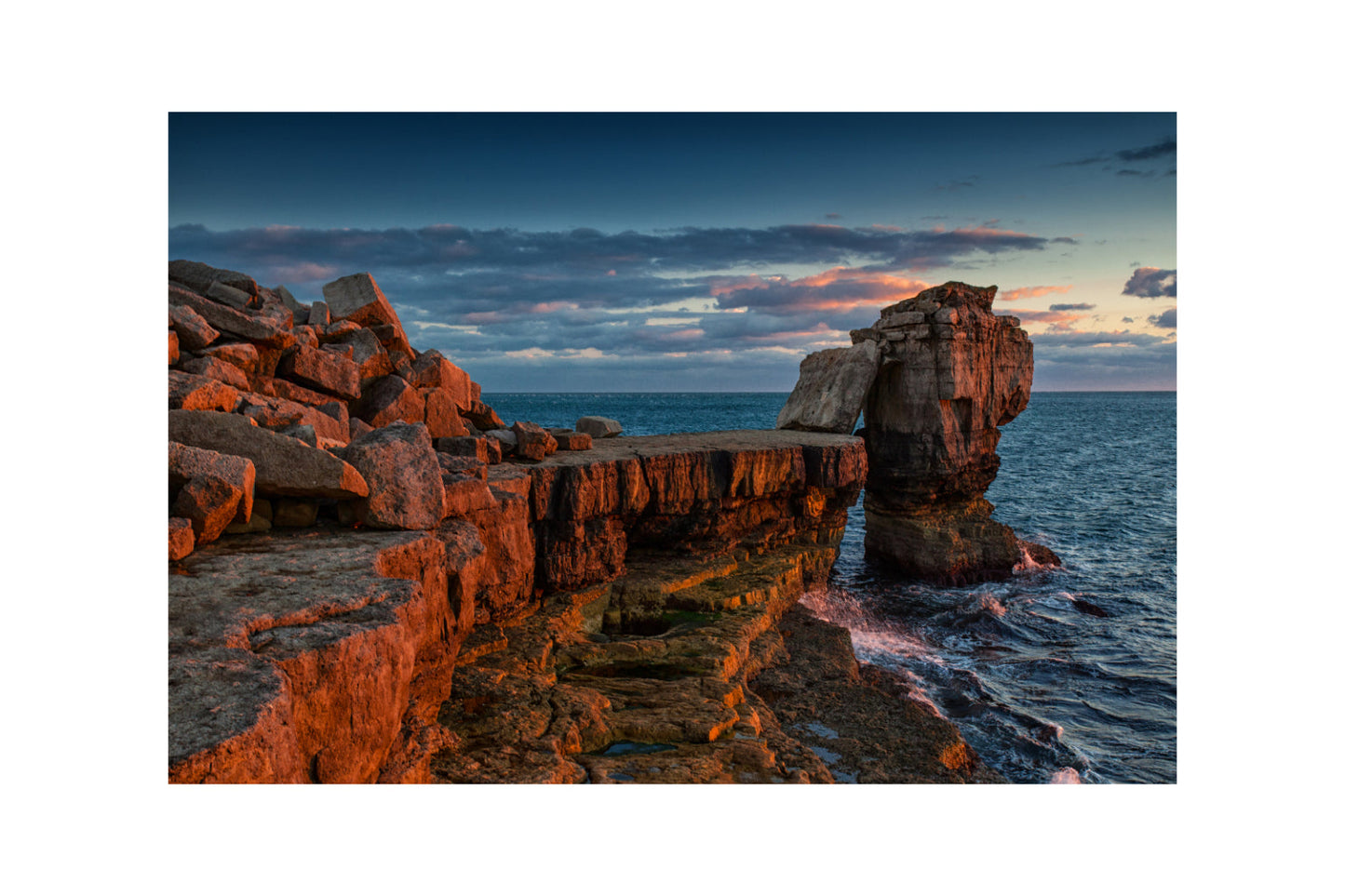 Rocky Pink Blue Sea Sunset Sunrise Canvas Art Wall Picture Or Gloss Print