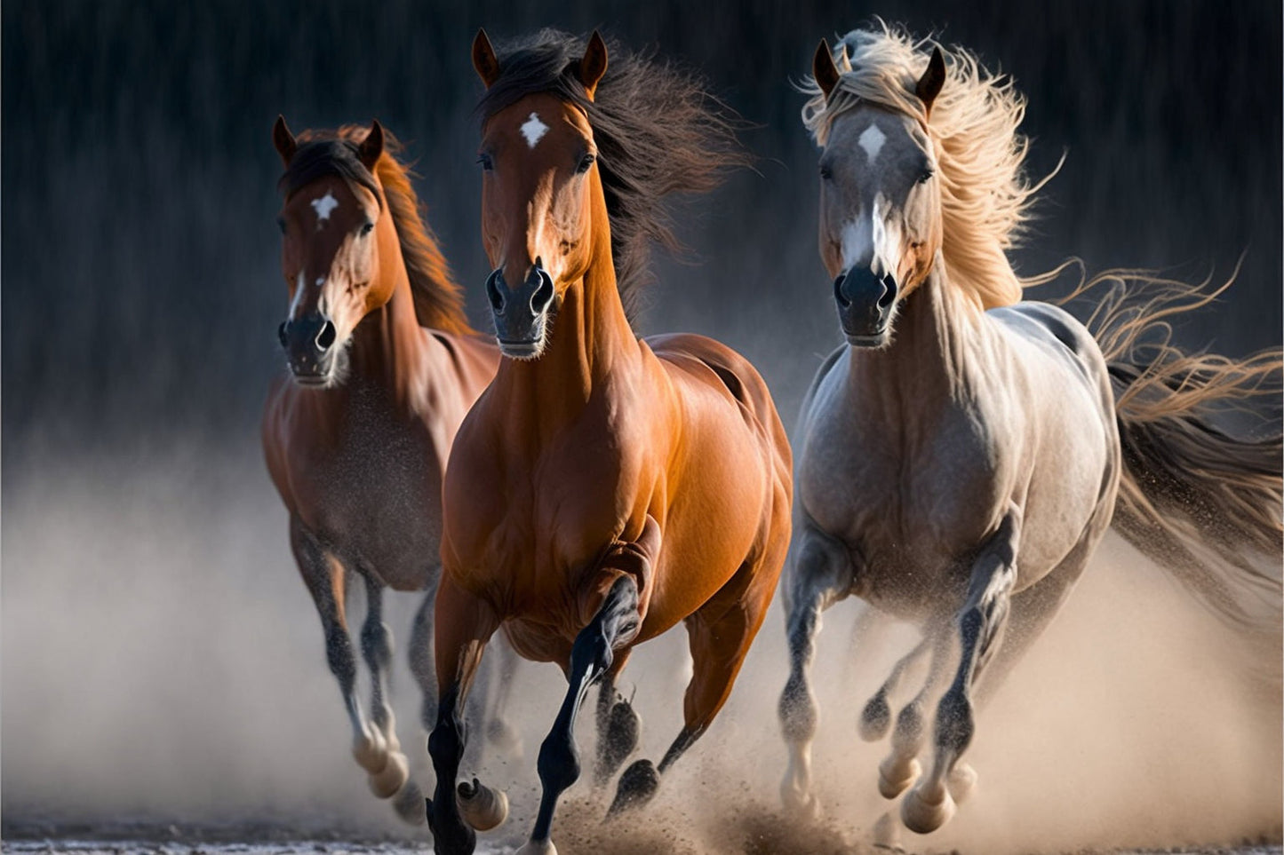 Running Horses Animal Wildlife Canvas Art Wall Picture