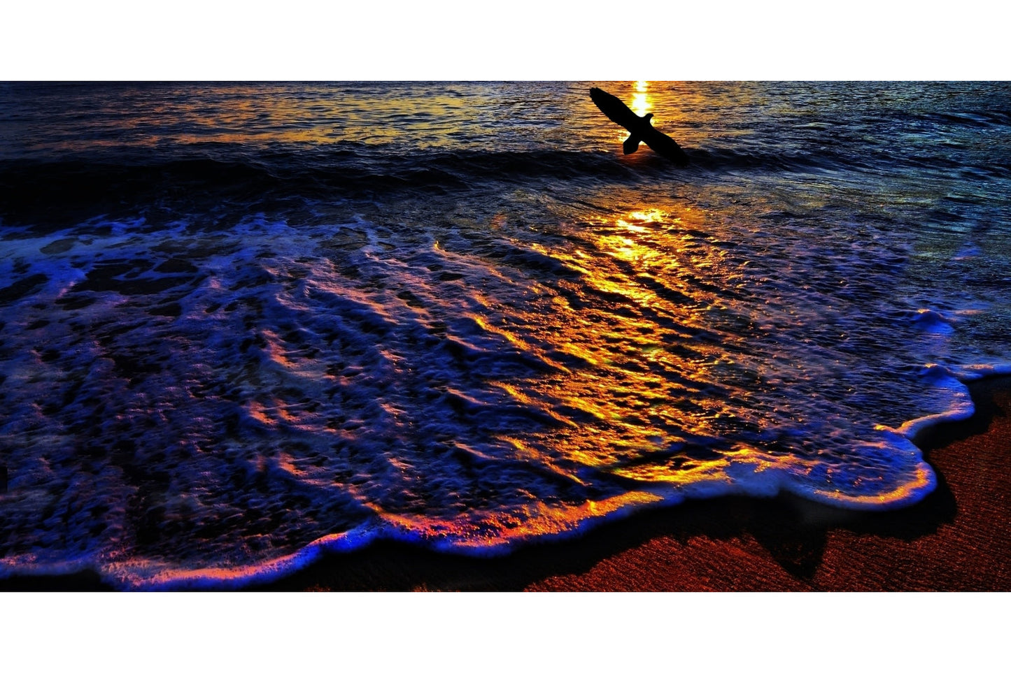 Sea Waves Purple Sunset Sunrise Bird Canvas Art Wall Picture Or Gloss Print