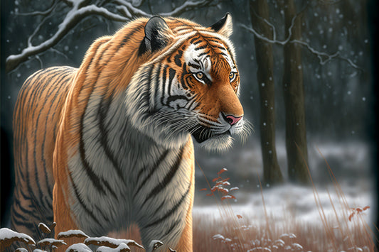 Siberian Tiger In Snow Animal Canvas Art Wall Picture