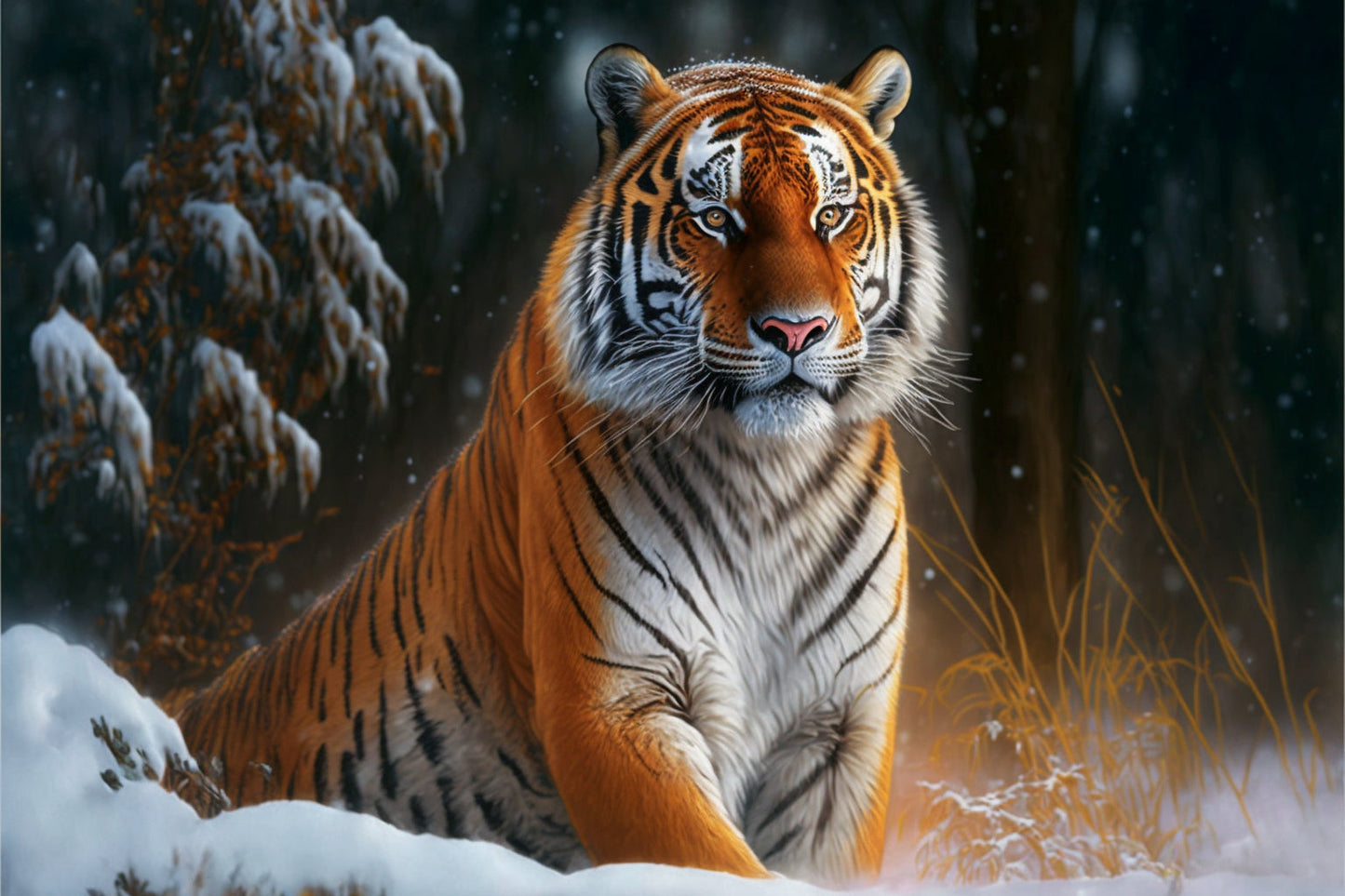 Siberian Tiger In Snow Canvas Art Wall Picture