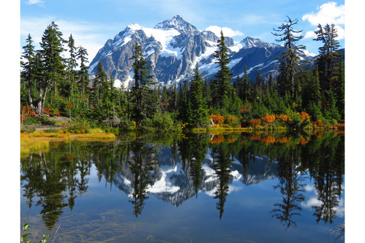 Snow Mountain Lake Landscape Green Trees Canvas Art Wall Picture Or Gloss Print