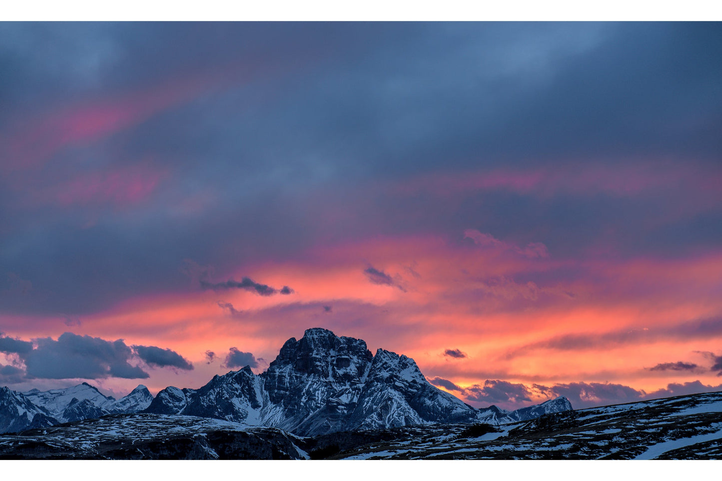 Snow Mountains Pink Sunset Landscape Canvas Art Wall Picture Or Gloss Print