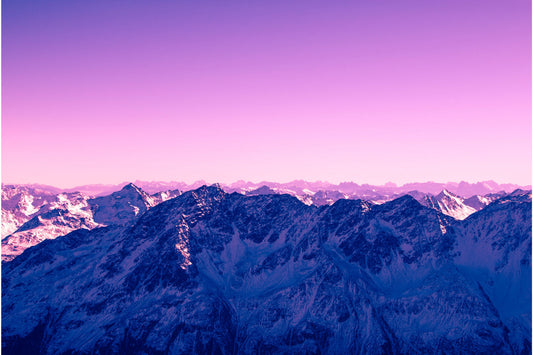 Snowy Blue Purple Sunset Mountains Canvas Art Wall Picture Or Gloss Print