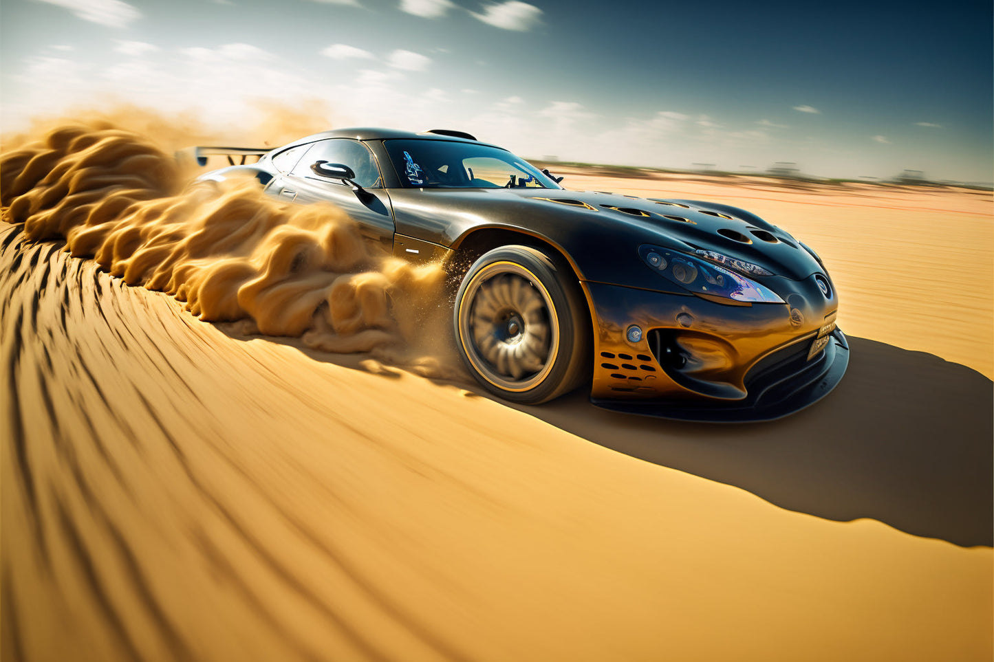 Sports Car Speeding On Sand Cars Canvas Art Wall Picture