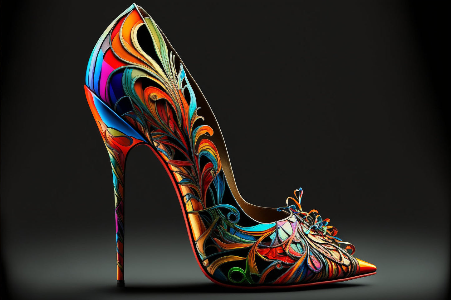 Stiletto Heel Shoe Colourful Abstract Canvas Art Wall Picture