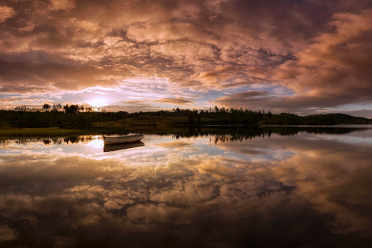 Sunrise Boat Lake Landscape Canvas Art Wall Picture Or Gloss Print