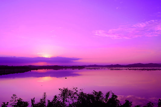 Sunset Purple Sunrise Water Clouds Sky Canvas Art Wall Picture Or Gloss Print