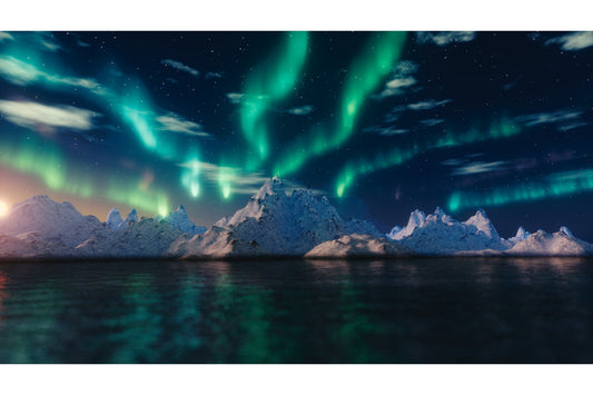 Teal Blue Artic Northern Lights Canvas Art Wall Picture Or Gloss Print