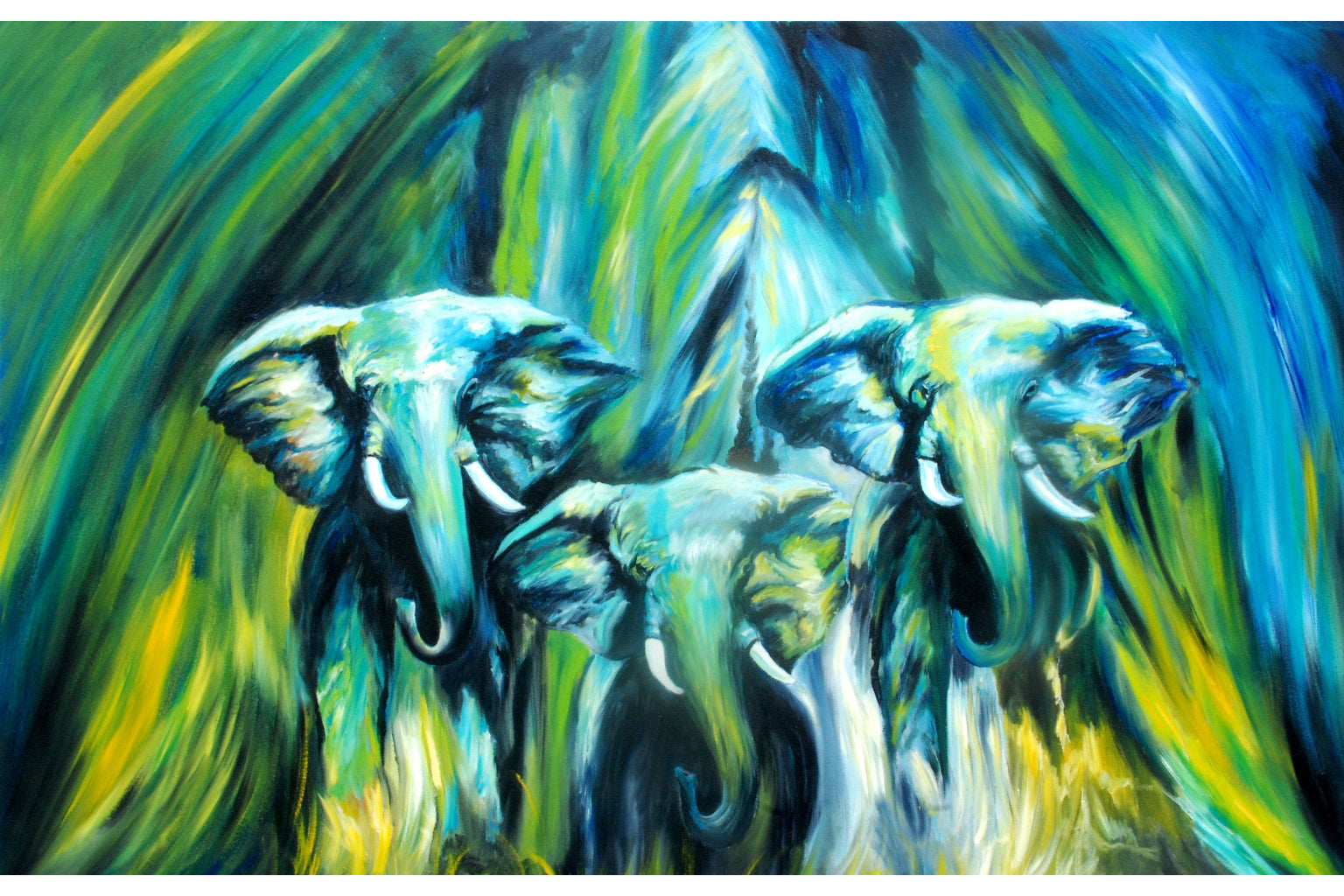 Teal Blue Green Elephants Abstract Canvas Art Wall Picture Or Gloss Print