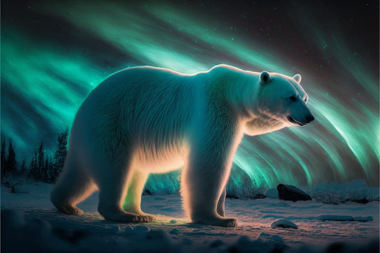 Teal Blue Northern Lights Polar Bear Canvas Art Wall Picture