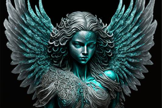 Teal Blue Silver Angel Fantasy Canvas Art Wall Picture