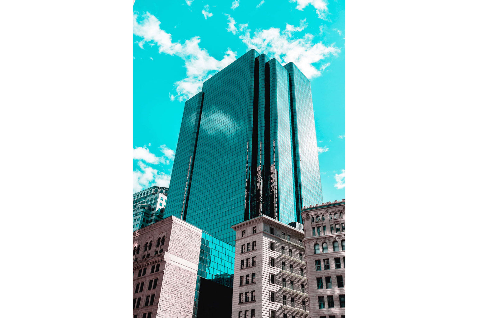 Teal Blue Skyscraper City Cityscape Canvas Art Wall Picture Or Gloss Print