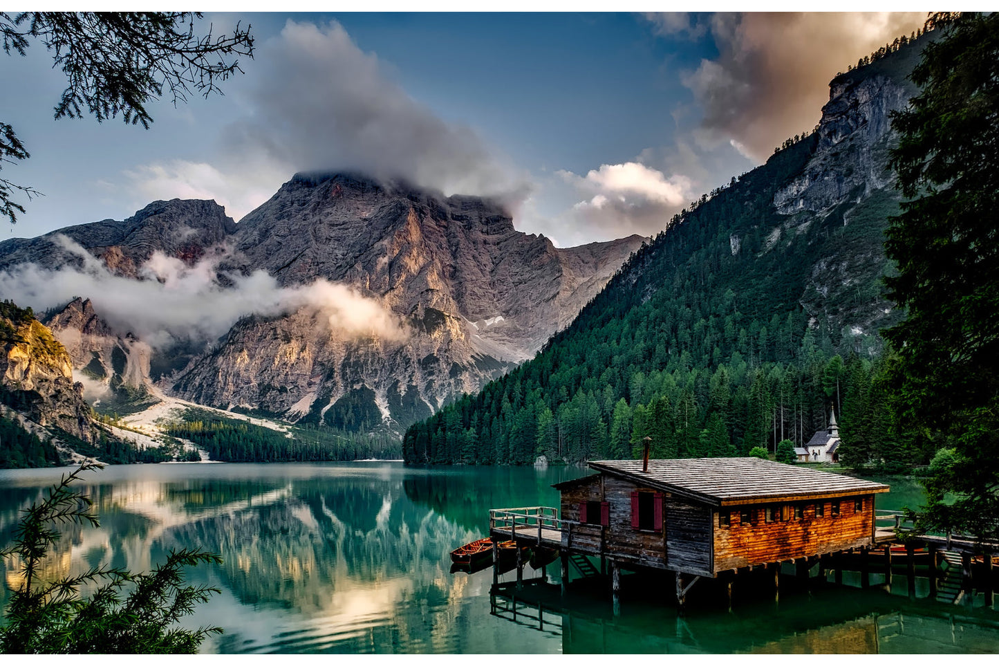 Teal Water House Lake Mountain Landscape Canvas Art Wall Picture Or Gloss Print