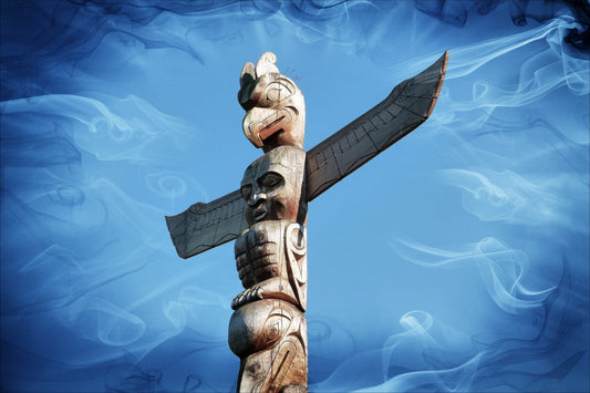 Totem Pole Blue Abstract Canvas Art Wall Picture Or Gloss Print