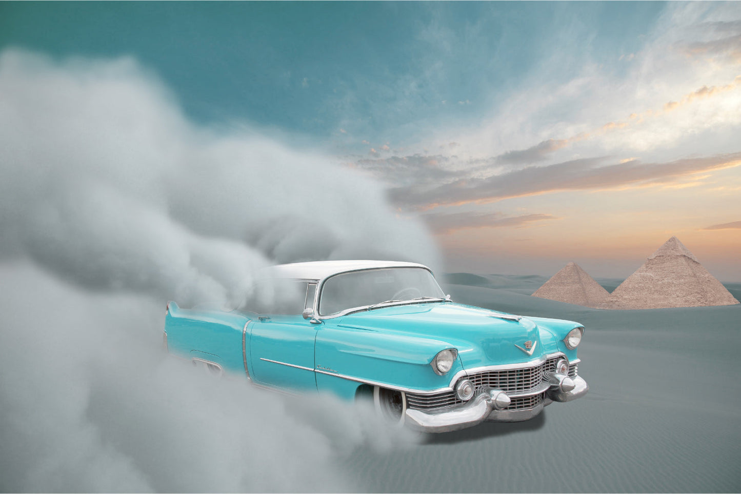 Turquoise Blue Classic Car Cloud Canvas Art Wall Picture Or Gloss Print