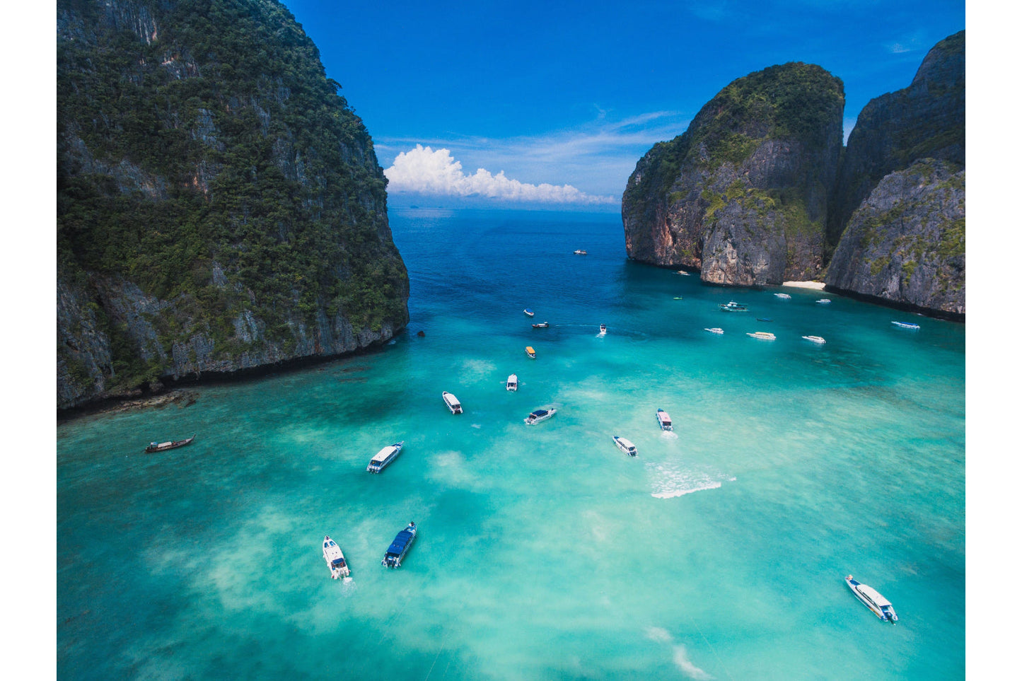 Turquoise Blue Sea Cliff Bay Beach Boats Canvas Art Wall Picture Or Gloss Print