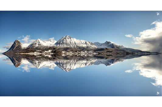 Water Snow Mountains Landscape Blue Sky Canvas Art Wall Picture Or Gloss Print