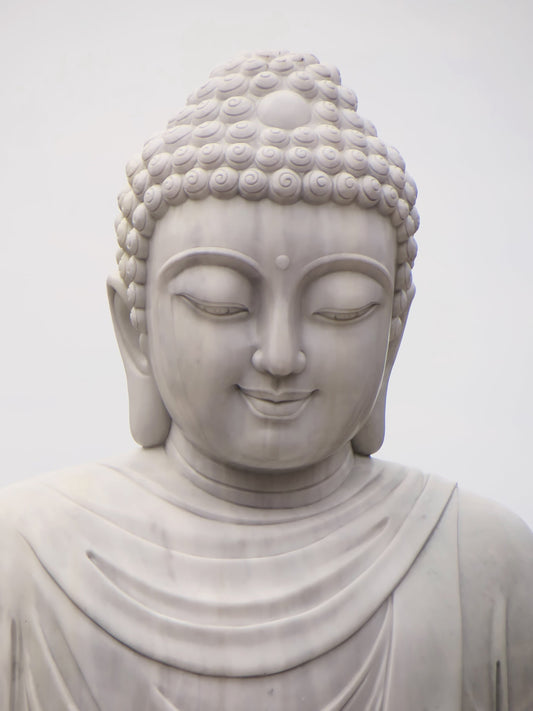 White Grey Stone Buddha Statue Canvas Art Wall Picture Or Gloss Print