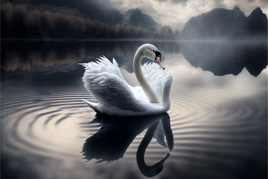 White Grey Swan Lake Landscape Canvas Art Wall Picture